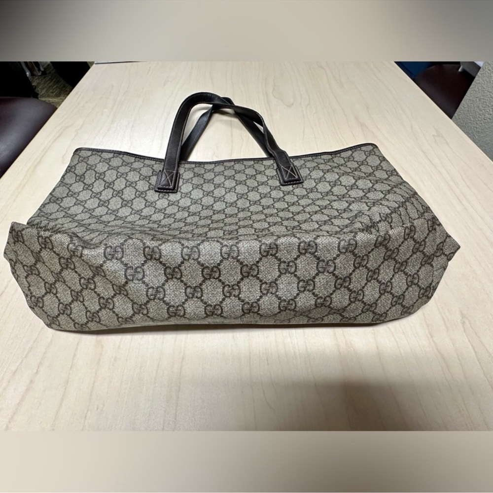 WOW POSHMARK Authentic Gucci Large GG Web Canvas with Leather Trim Tote - Picture 5 of 15